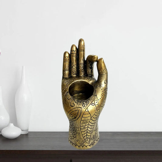 Buddha Hand Candle Holder Tabletop Tealight Holder Collectible Figurines Meditation Room Craft Candlestick Home Decoration