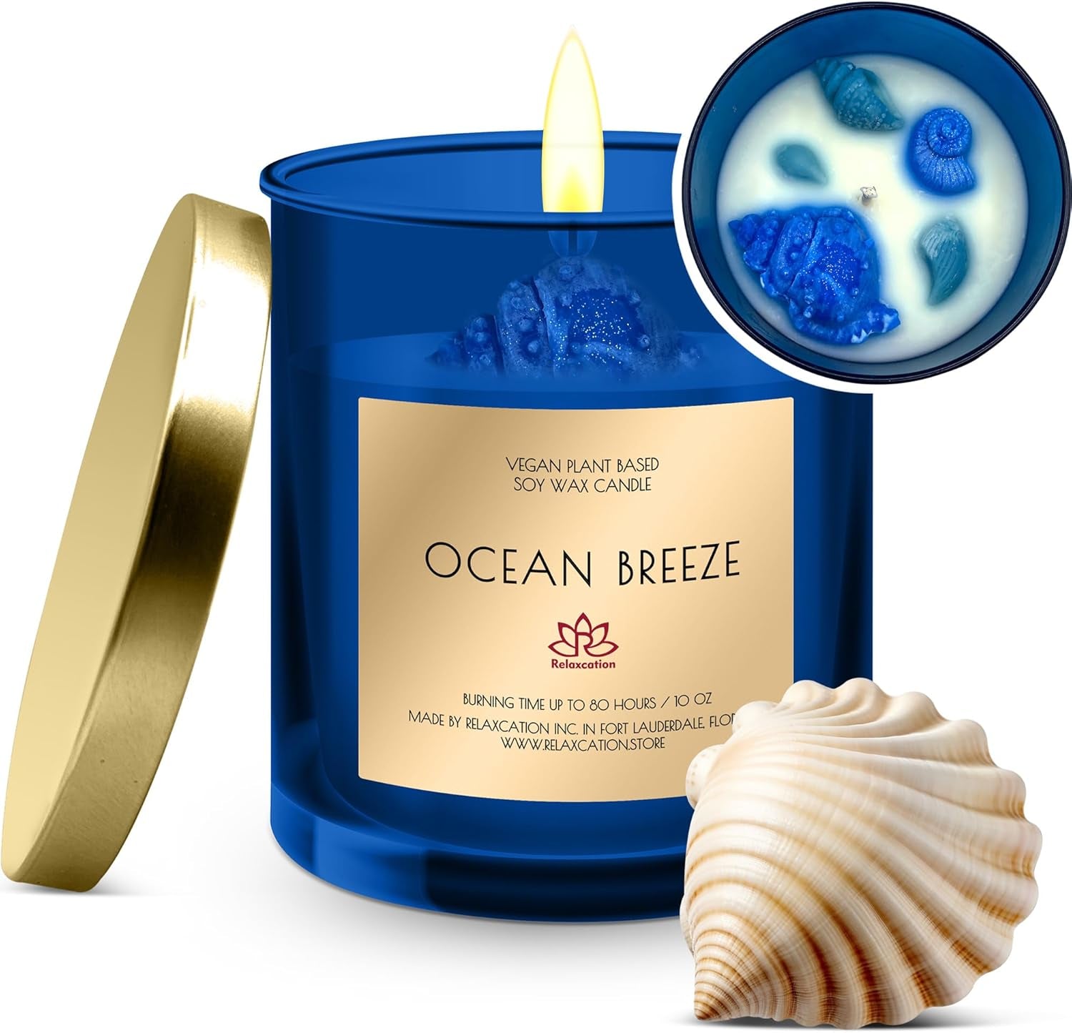 Organic Soy Wax Candle in Big Glass Jar | Luxury Ocean Breeze Scented Soy Candles | Fresh and Clean Aromatherapy | Long Burning 80 Hours | Giftable Box | 10Oz