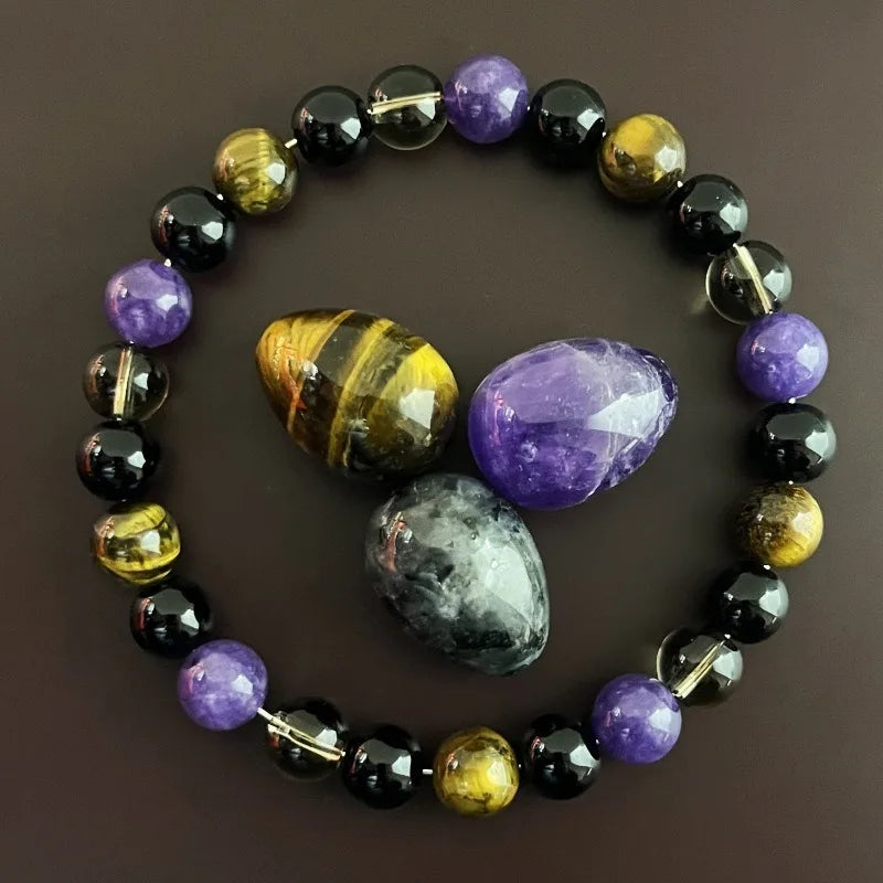 Cross-Border Bestseller Tiger'S Eye Stone Tea Crystal Amethyst Fashionable Natural Stone Beaded Bracelet, Gift Bracelet